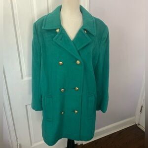 Vintage Albert Nipon Teal Green Wool Coat With Gold Buttons – Size 12
